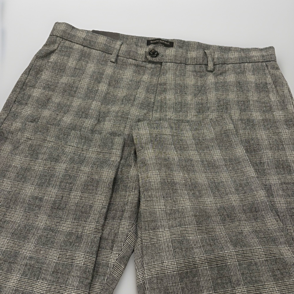 New Banana Republic Slim-Tapered Fit Dress Pants Mens 35x30 Gray Glen Plaid READ